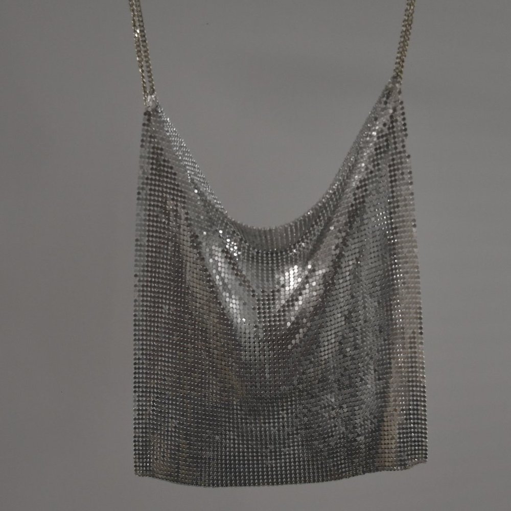 Nasty Gal Silver Chainmail Cowl Strap Halter Top